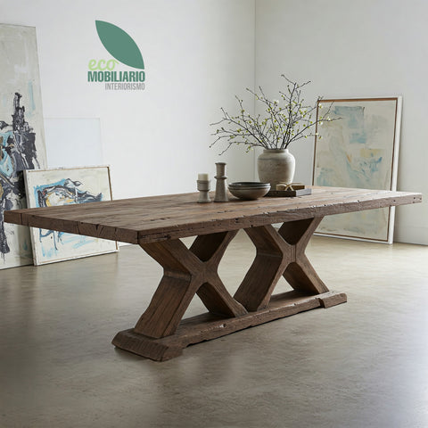 Mesa comedor línea Natura antigua con base de doble cruz