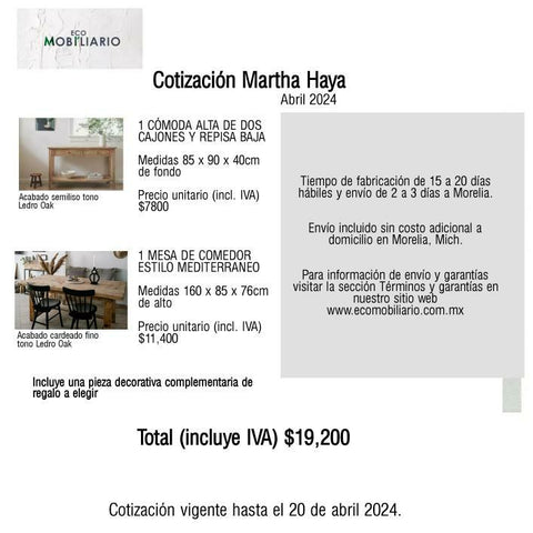 Pedido especial Martha Haya