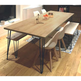 Mesa comedor de madera con patas en herrería tipo pin