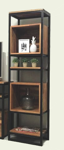 Librero vertical con cubos en madera de pino y herrería